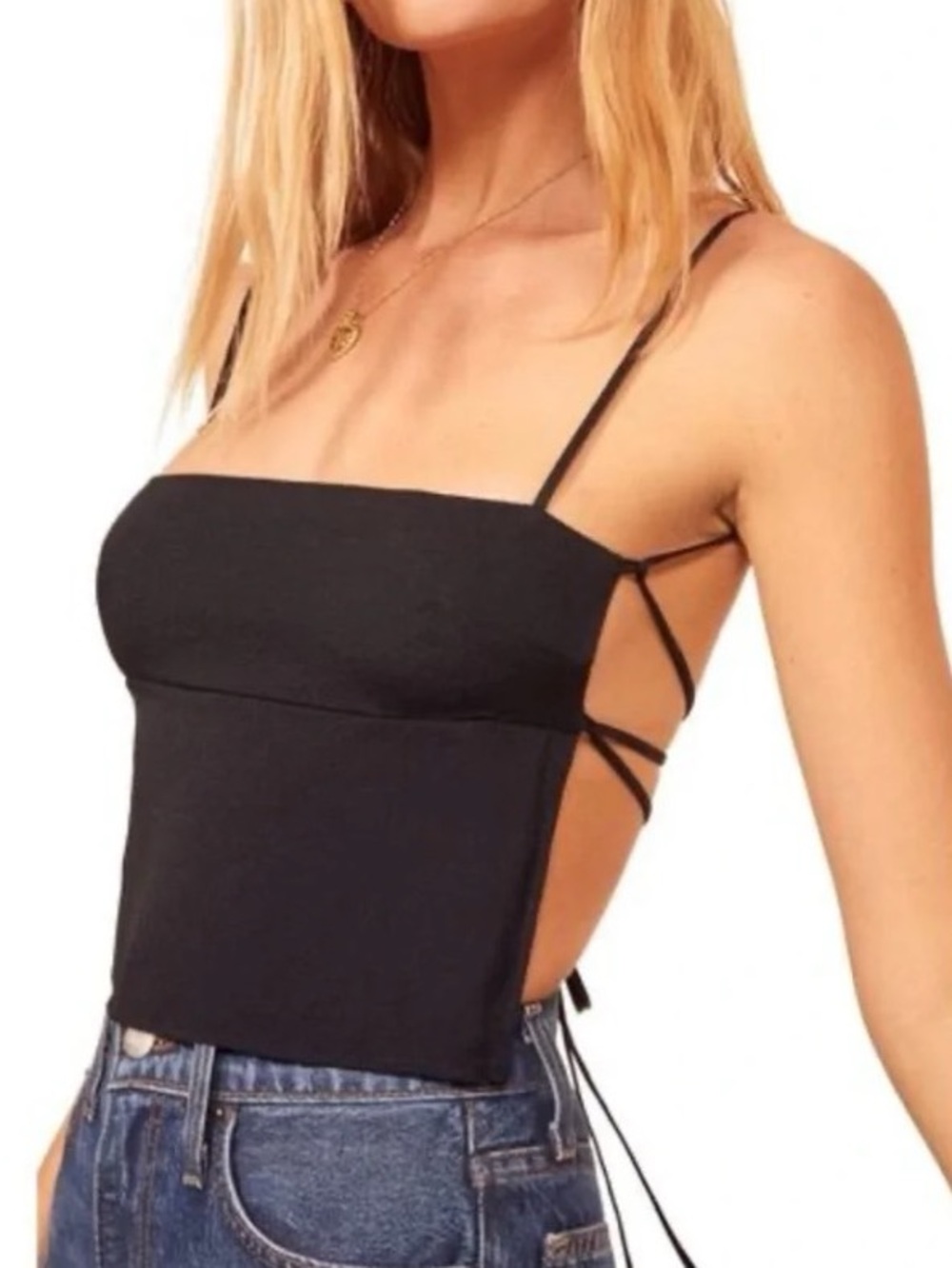 NWOT Reformation Linen Whitney Top - Black - Size Small
